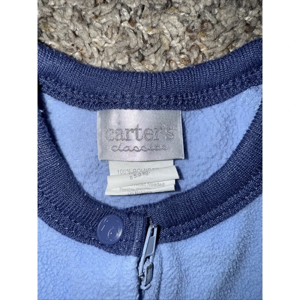 Vintage Carter's Classics 0-3 Month  Bear Blue Fleece Footed Pajama Y2K Baby Boy